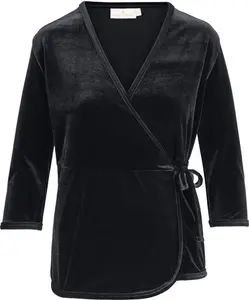 House Of Bruar Ladies Velvet Tie Wrap Top - Black