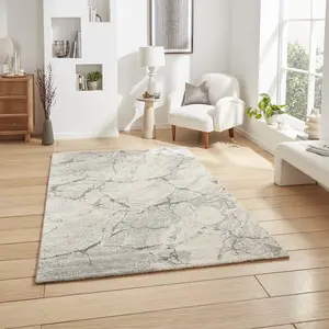 Grey Silver Abstract 15mm Thick Modern Rug, Stain-Resistant Rug for Living Room, Bedroom, & Dining Room-160cm X 230cm