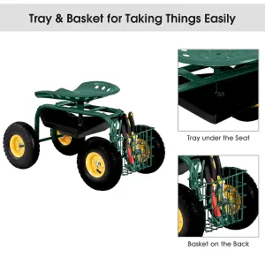 Costway 360 Swivel Rolling Gardening Cart Adjustable Height Wagon Scooter Garden Seat