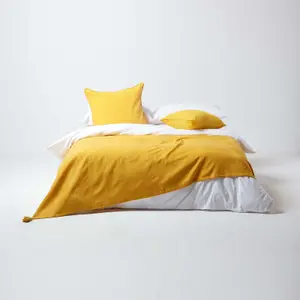 Homescapes Cotton Rajput Ribbed Yellow Throw, 225 x 255 cm