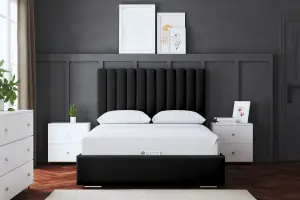 Evangeline Black Upholstered Panel Bed with Headboard Double