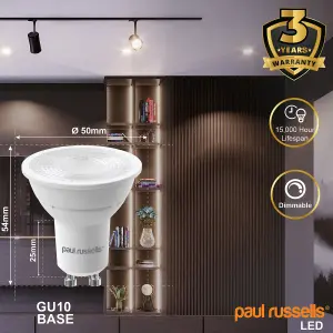 paul russells LED GU10 Dimmable Bulb, 4.5W 400 Lumens, 50w Equivalent, 4000K Cool/Natural White, Ceiling Spotlights, Pack of 10