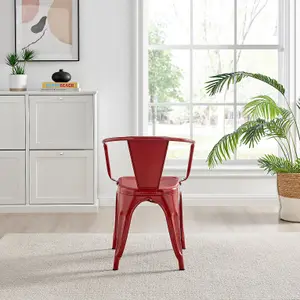 Furniturebox Set of 2 Red Colton Tolix Style Stackable Industrial Metal Dining Chair with Arms