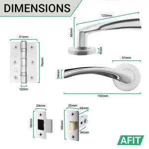 AFIT Chrome Door Handle Latch Set Round Door Handles, Latch 66mm, Hinges 76mm Pack of 5 - Novi Range