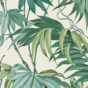 Grandeco Green Palm Leaves Embossed Wallpaper