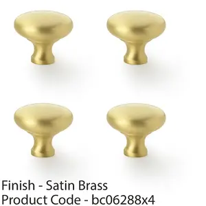 4 PACK - Victorian Round Door Knob - Satin Brass 38mm - Kitchen Cabinet Pull Handle