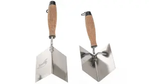 Toolty Corner Lining Internal and External Angled Trowel with Cork Handle Set 2PCS 120x60mm Stainless Steel for Plastering DIY