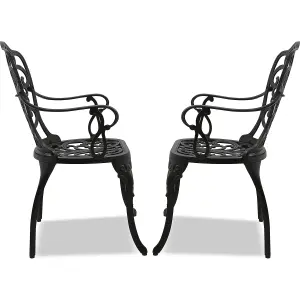 Homeology Bangui Black 2-Large Garden and Patio Chairs with Armrests in Cast Aluminium