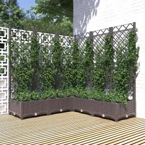 Berkfield Garden Planter with Trellis Brown 120x120x121.5 cm PP