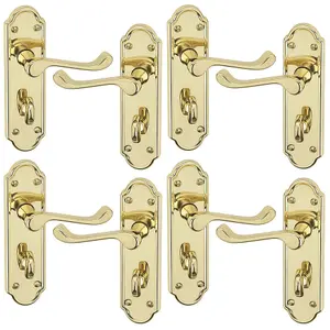 URBNLIVING 174mm Length 8 Pcs Ashworth Metal & Polished Brass Lever Latch Bathroom Door Handle Set