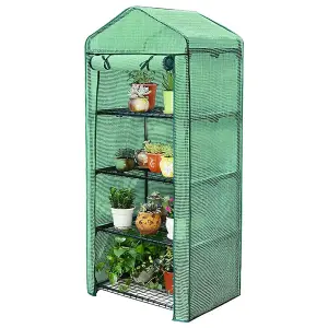 4 Tier Mini Greenhouse - Four Shelf Grow House - Durable Steel Tubing - Zipped Pe Cover - Unobtrusive