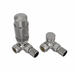 Right Radiators Satin Nickel Corner Thermostatic Valve Radiator Valves with Lockshield Valve 15mm x 1/2"