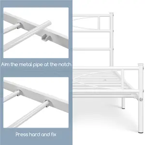 Yaheetech White 4ft6 Double Metal Bed Frame with Curved Design Headboard and Footboard