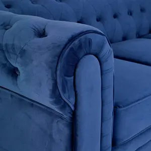 Velvet Chesterfield 2 Seater Sofa - Navy Blue