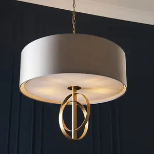 Luminosa Trento 5 Light Ceiling Pendant Antique Gold Leaf & Mink Satin Fabric