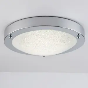 LED Bathroom Ceiling Light, Chrome Finish with Glass Shade, 18 Watts, 1490 Lumens, Natural White (4000K) Water Resistant IP44