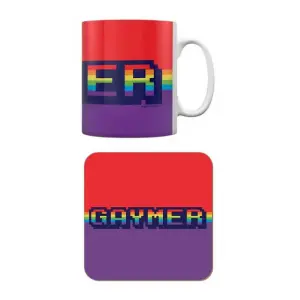 Grindstore Gaymer Mug & Coaster Set Red/Purple (One Size)