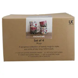 KitchenCraft Set of 4 Exotic Floral / Chevron Mugs