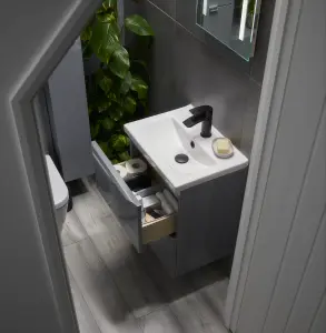 GoodHome Imandra Slimline Gloss Grey Wall-mounted Bathroom Cabinet (H) 600mm (W) 500mm