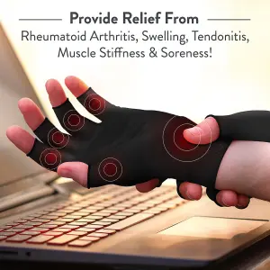 1 x Pair of Fingerless Arthritis Gloves - Provide Relief & Compression for Painful, Swollen, Arthritic Hands - Black, Size Small