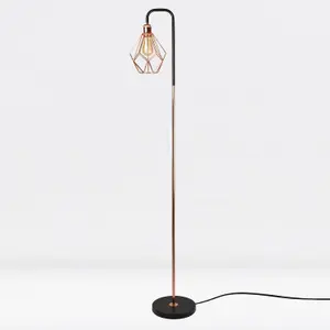 First Choice Lighting Set of 2 Matt Black & Copper Geometric Floor Lamps