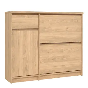 Naia Shoe Cabinet with 2 Shoe Compartments, 1 Door and 1 Drawer in Jackson Hickory Oak