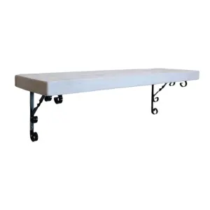 Solid Wood Handmade Rustical Shelf White 145mm 6 inch with Black Metal Bracket WO Length of 50cm