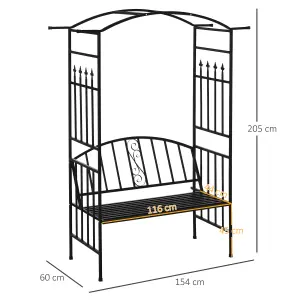 Outsunny Garden Arbor Arch Metal Bench Loveseat Outdoor Decoration Patio