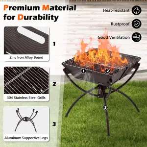 Costway 3-In-1 Camping Fire Pit Wood Burning Campfire Portable Grill w/ Cooking Grills