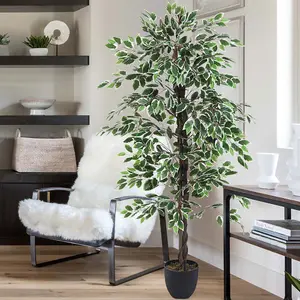 Artificial Plant Fake Ficus Tree Home Decorative in Black Plastic Pot H 180 cm