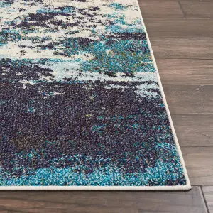 Ivory/Teal/Blue Modern Easy to Clean Abstract Graphics Rug For Dining Room -66cm X 114cm