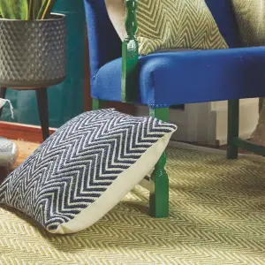 Woven Indoor Outdoor Washable Herringbone Cosy Cushion Navy - 45cm x 45cm