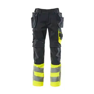 Mascot Safe Supreme Trousers with Holster Pockets (Dark Navy/Hi-Vis Yellow)  (32.5) (Leg Length - Short)