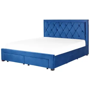 Velvet EU Super King Size Bed with Storage Navy Blue LIEVIN