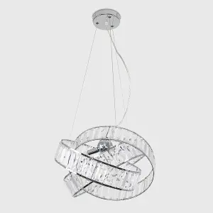 ValueLights Hudson 3 Way Chrome & Clear Acrylic Jewel Intertwined Rings Design Ceiling Light Pendant with LED Bulb