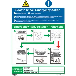 1x ELECTRIC SHOCK ACTION Health & Safety Sign Rigid Plastic 450 x 600mm Warning