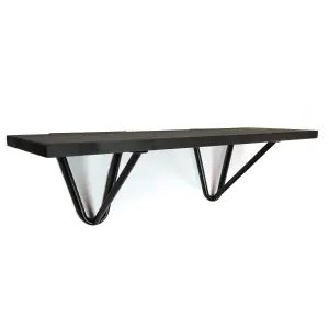 Solid Pine Rustical Shelf Black Ash Black Hairpin Bracket Style 20x90cm