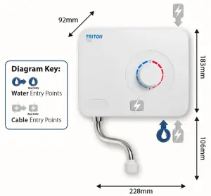 Triton T30i Instaflow 3KW Hand Wash Unit Water Heater Boiler Over Sink + Spout