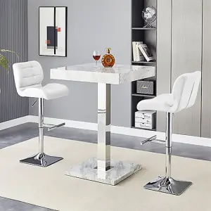 Furniture In Fashion Topaz Magnesia Effect High Gloss Bar Table 2 Candid White Stools