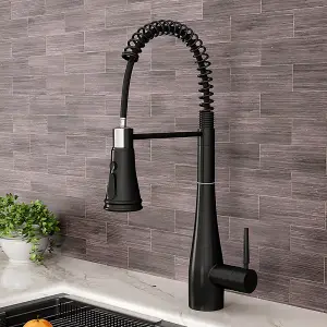 Black Pre-rinse Pull-Down Swivel Kitchen Mixer Tap Faucet