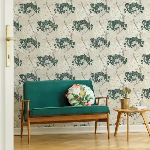 Fresco Dark Green Lykke Floral Tree Wallpaper