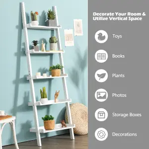 Costway 5 Tier Wooden Ladder Shelf Unit Wall-mounted Bookcase Display