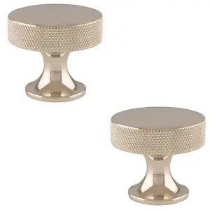 2 PACK - Knurled Flared Stem Cabinet Door Knob 38mm Polished Nickel Cupboard Pull Handle