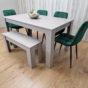 Dining Table and 4 Chairs With Bench Grey 4  Green Velvet Chairs Wood Dining Set Furniture