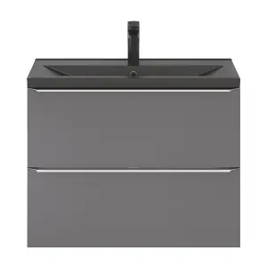 GoodHome Imandra Slimline Gloss Grey Wall-mounted Bathroom Cabinet (H) 600mm (W) 800mm