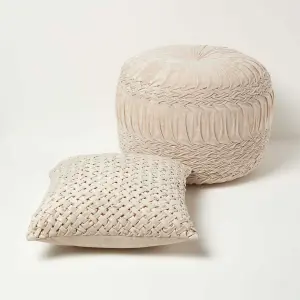 Homescapes Sofia Pleated Cream Velvet Cushion