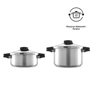 Karaca Quick and Safe 2-Piece Stainless Steel Induction Pressure Cooker Set, 4L+6L, Black Silver