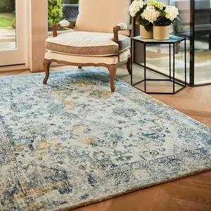 Blue Ochre Traditional Bordered Easy to clean Rug for Bed Room, Living Room, and Dining Room-160cm X 230cm