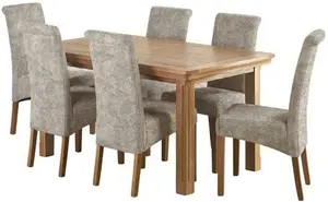 Canterbury Natural Solid Oak Extending Table With 6 Scroll Back Plain Truffle Fabric Chairs - Oak Furnitureland