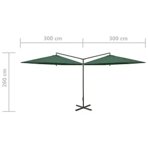 Berkfield Double Parasol with Steel Pole Green 600 cm